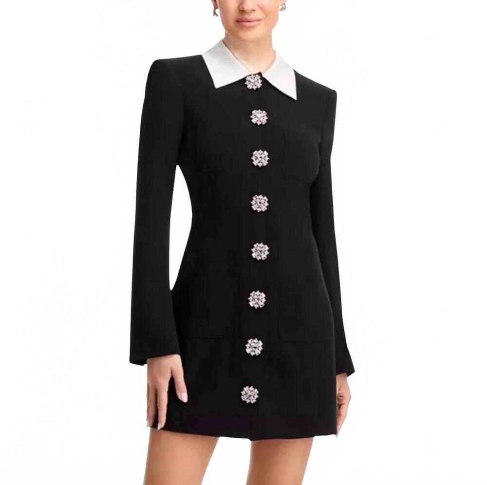 NEW CINQ A SEPT women's sheryl crystal embellished shirtdress in black/ivory